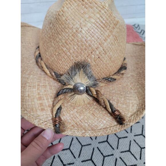 SHADY BRADY BUFFALO NICKEL & HORSE HAIR BRAID STRAW COWBOY HAT, SZ LARGE - Picture 3 of 13